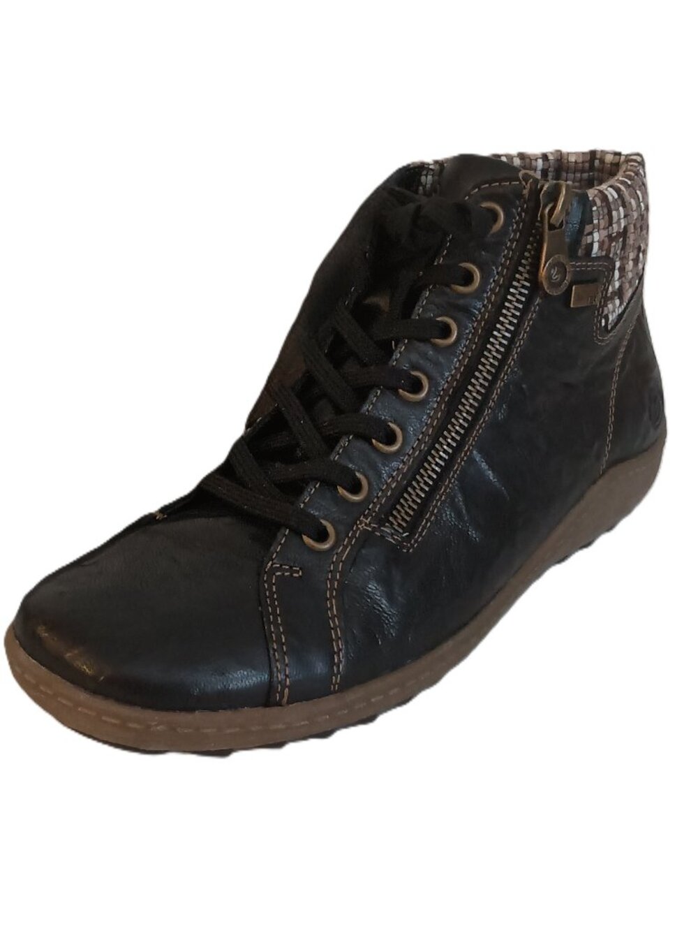 Remonte Black Leather Sneakers Weave Cuff Women’s Size EU 39 (US 8)